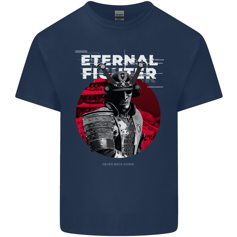 Samurai Fighter Skull MMA Mixed Martial Arts Mens Cotton T-Shirt Tee Top Navy Blue