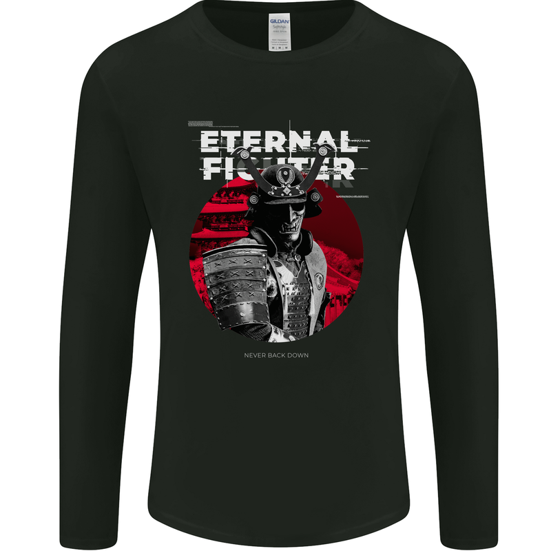 Samurai Fighter Skull MMA Mixed Martial Arts Mens Long Sleeve T-Shirt Black