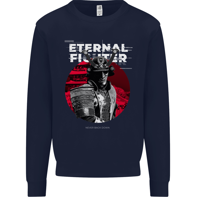 Samurai Fighter Skull MMA Mixed Martial Arts Mens Sweatshirt Jumper Navy Blue