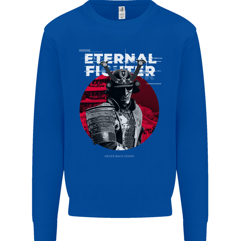Samurai Fighter Skull MMA Mixed Martial Arts Mens Sweatshirt Jumper Royal Blue