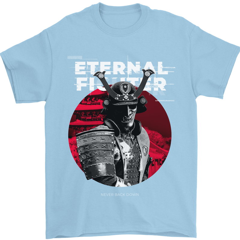 Samurai Fighter Skull MMA Mixed Martial Arts Mens T-Shirt 100% Cotton Light Blue