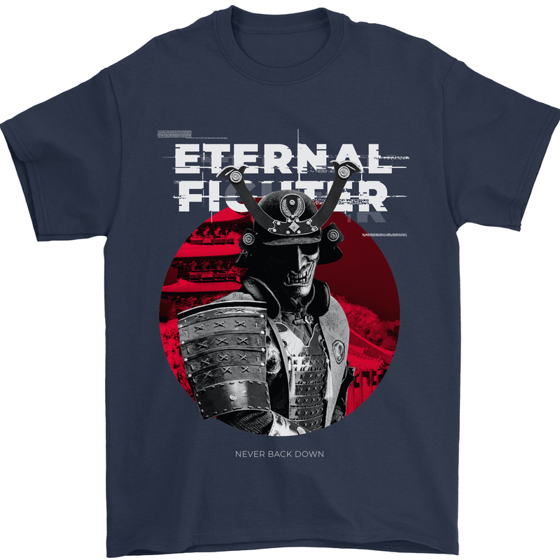Samurai Fighter Skull MMA Mixed Martial Arts Mens T-Shirt 100% Cotton Navy Blue