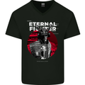 Samurai Fighter Skull MMA Mixed Martial Arts Mens V-Neck Cotton T-Shirt Black