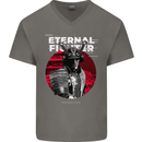 Samurai Fighter Skull MMA Mixed Martial Arts Mens V-Neck Cotton T-Shirt Charcoal