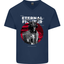 Samurai Fighter Skull MMA Mixed Martial Arts Mens V-Neck Cotton T-Shirt Navy Blue