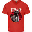 Samurai Fighter Skull MMA Mixed Martial Arts Mens V-Neck Cotton T-Shirt Red