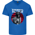 Samurai Fighter Skull MMA Mixed Martial Arts Mens V-Neck Cotton T-Shirt Royal Blue