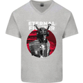 Samurai Fighter Skull MMA Mixed Martial Arts Mens V-Neck Cotton T-Shirt Sports Grey