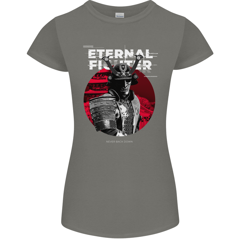 Samurai Fighter Skull MMA Mixed Martial Arts Womens Petite Cut T-Shirt Charcoal