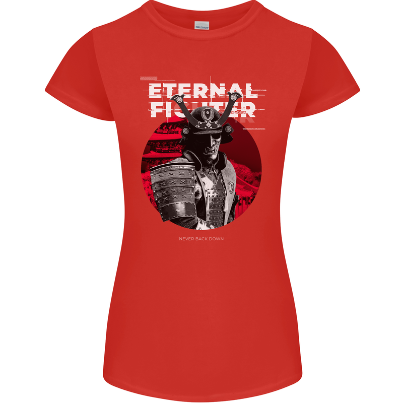 Samurai Fighter Skull MMA Mixed Martial Arts Womens Petite Cut T-Shirt Red