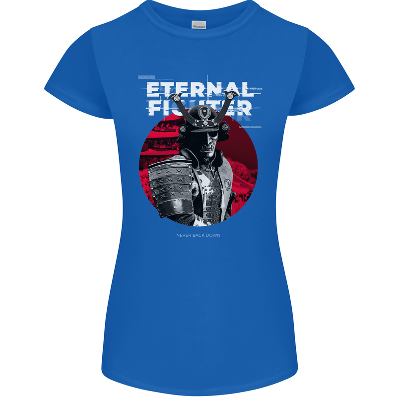 Samurai Fighter Skull MMA Mixed Martial Arts Womens Petite Cut T-Shirt Royal Blue