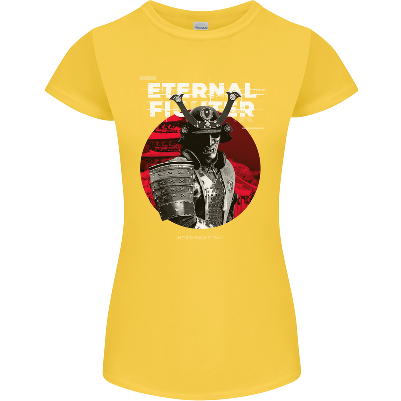 Samurai Fighter Skull MMA Mixed Martial Arts Womens Petite Cut T-Shirt Yellow