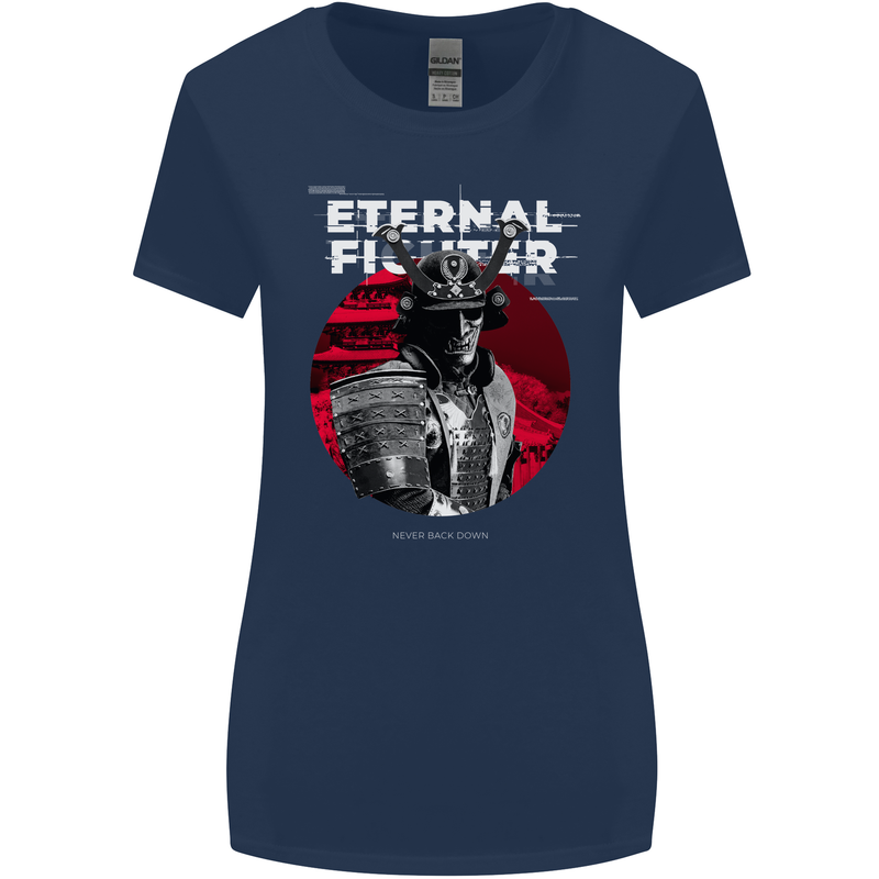 Samurai Fighter Skull MMA Mixed Martial Arts Womens Wider Cut T-Shirt Navy Blue
