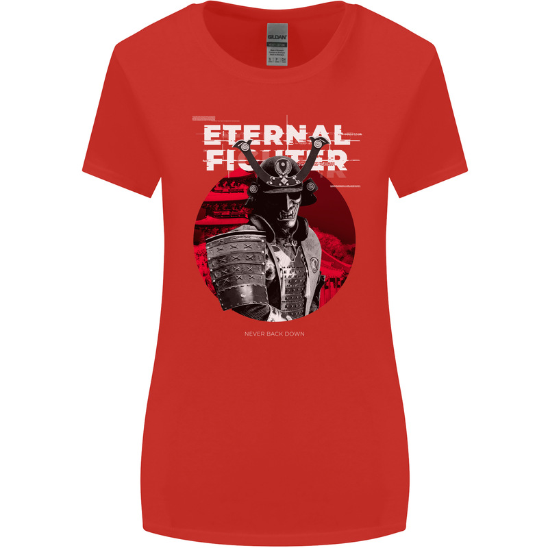 Samurai Fighter Skull MMA Mixed Martial Arts Womens Wider Cut T-Shirt Red