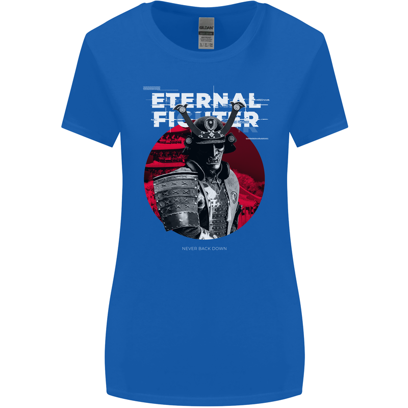Samurai Fighter Skull MMA Mixed Martial Arts Womens Wider Cut T-Shirt Royal Blue
