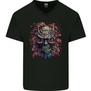 Samurai Oni Mask Bushido Ronin MMA Mens V-Neck Cotton T-Shirt Black