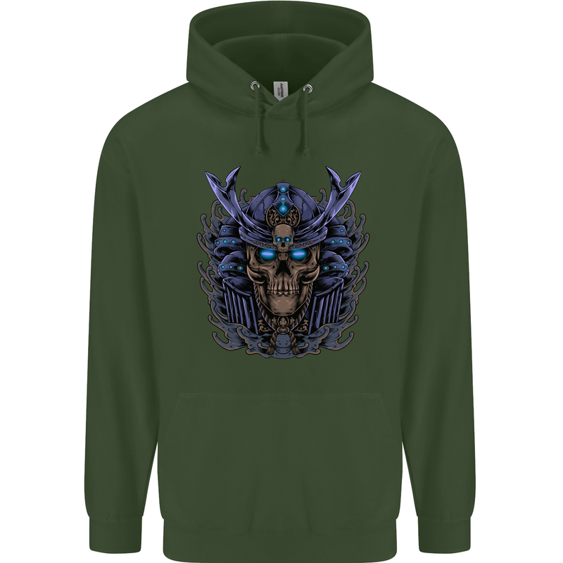 Samurai Skull MMA Martial Arts Gym Training Childrens Kids Hoodie Forest Green