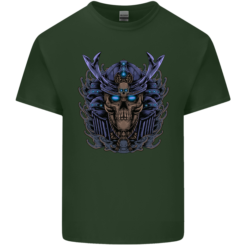 Samurai Skull MMA Martial Arts Gym Training Mens Cotton T-Shirt Tee Top Forest Green