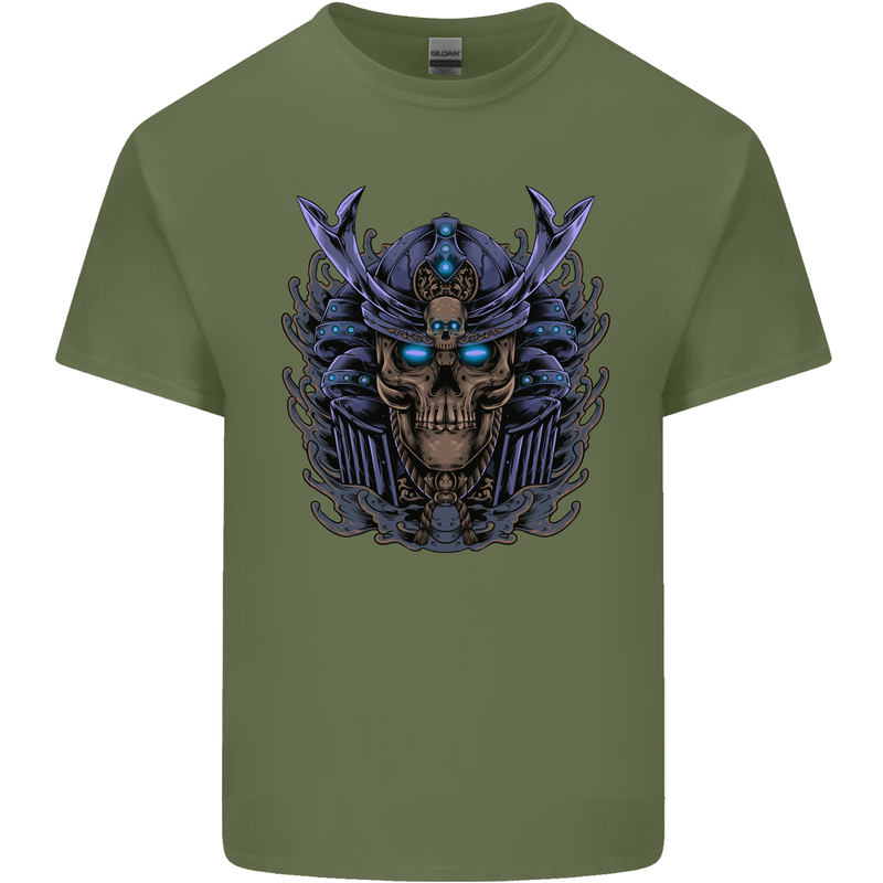 Samurai Skull MMA Martial Arts Gym Training Mens Cotton T-Shirt Tee Top Military Green