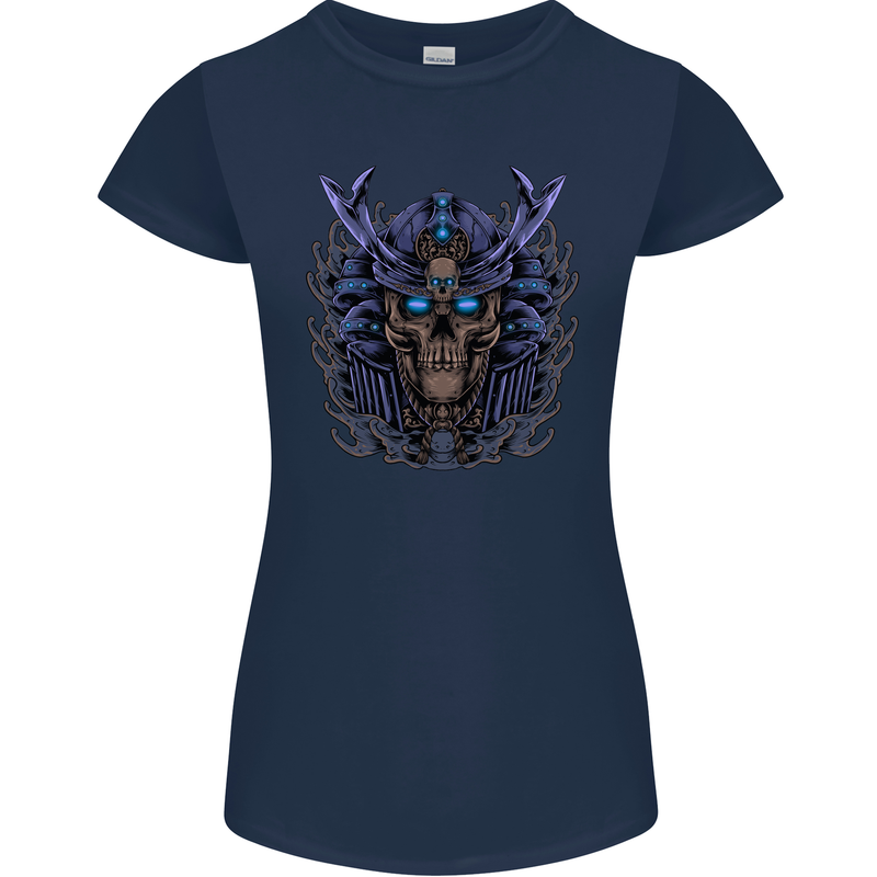 Samurai Skull MMA Martial Arts Gym Training Womens Petite Cut T-Shirt Navy Blue
