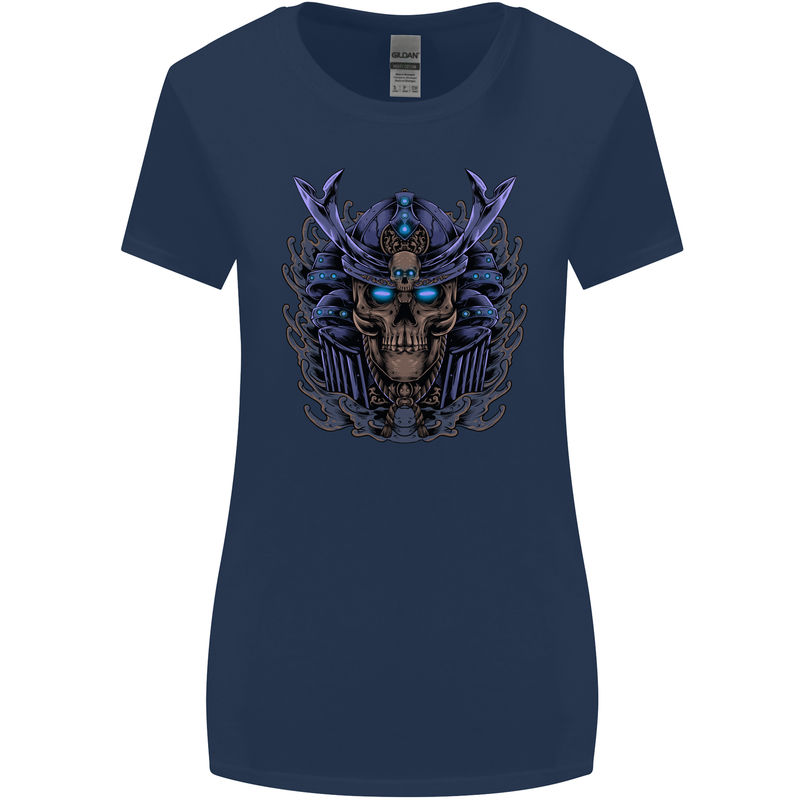 Samurai Skull MMA Martial Arts Gym Training Womens Wider Cut T-Shirt Navy Blue