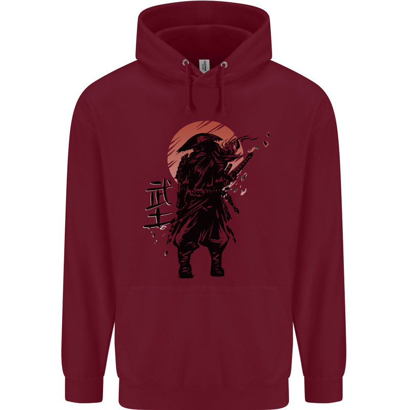 Samurai Sun  MMA Warrior Childrens Kids Hoodie Maroon