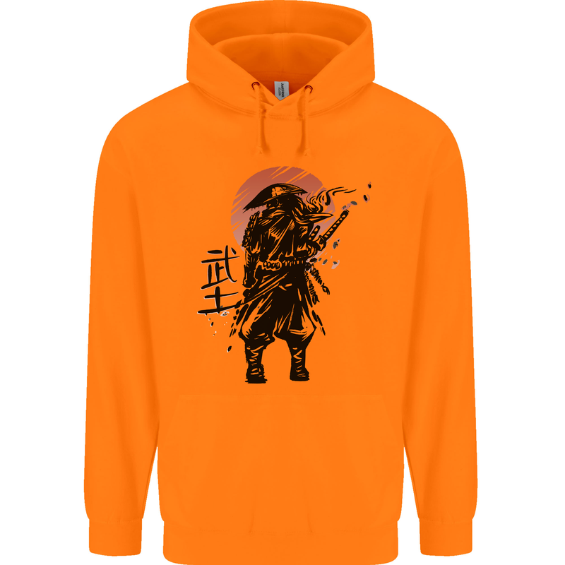 Samurai Sun  MMA Warrior Childrens Kids Hoodie Orange