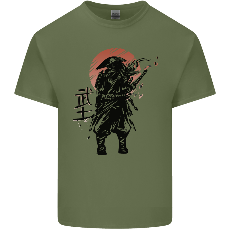 Samurai Sun  MMA Warrior Mens Cotton T-Shirt Tee Top Military Green