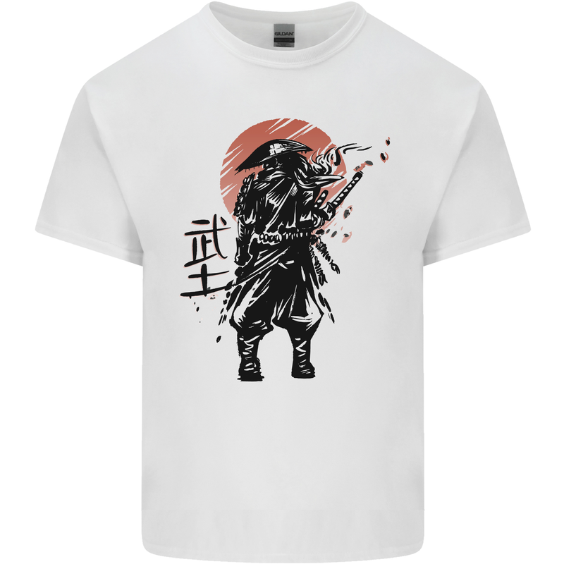 Samurai Sun  MMA Warrior Mens Cotton T-Shirt Tee Top White