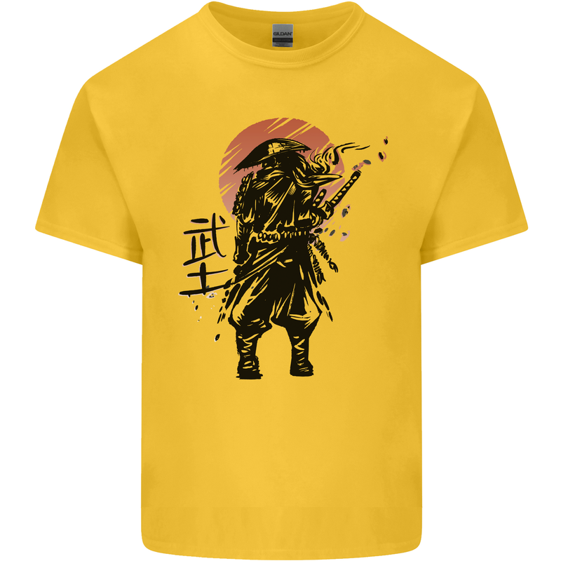 Samurai Sun  MMA Warrior Mens Cotton T-Shirt Tee Top Yellow