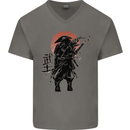 Samurai Sun  MMA Warrior Mens V-Neck Cotton T-Shirt Charcoal