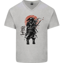 Samurai Sun  MMA Warrior Mens V-Neck Cotton T-Shirt Sports Grey