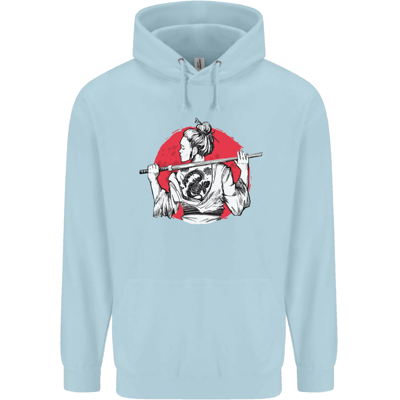 Samurai Tattoo Girl MMA Kenjutsu Kendo Iaido Childrens Kids Hoodie Light Blue