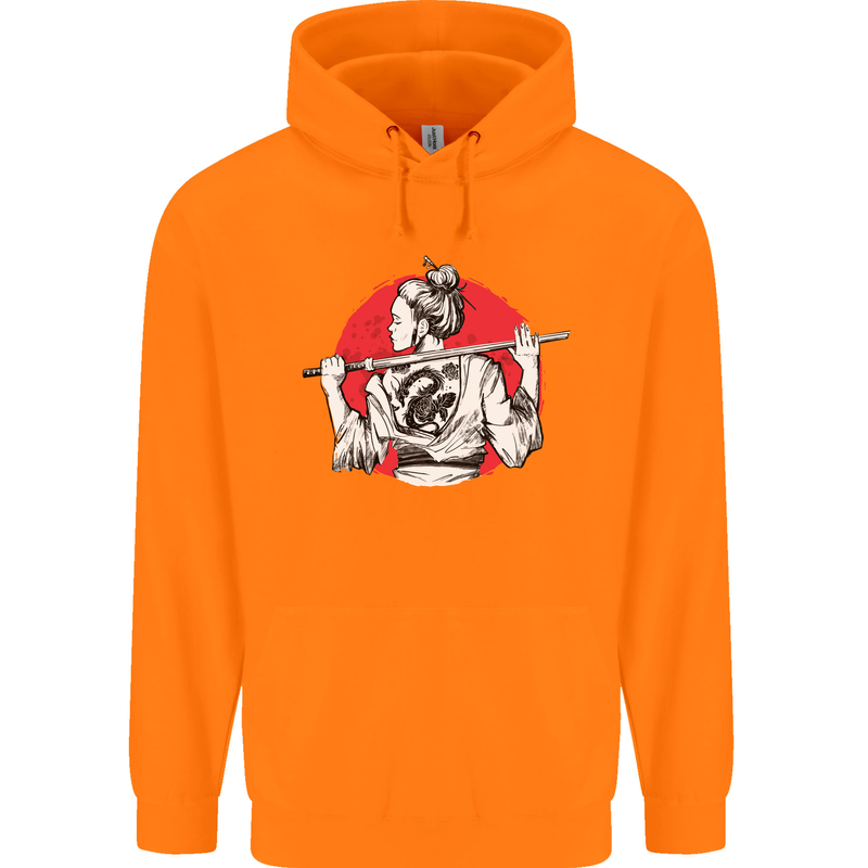 Samurai Tattoo Girl MMA Kenjutsu Kendo Iaido Childrens Kids Hoodie Orange