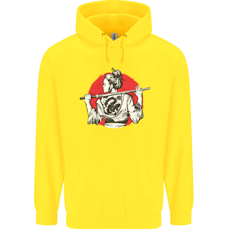 Samurai Tattoo Girl MMA Kenjutsu Kendo Iaido Childrens Kids Hoodie Yellow