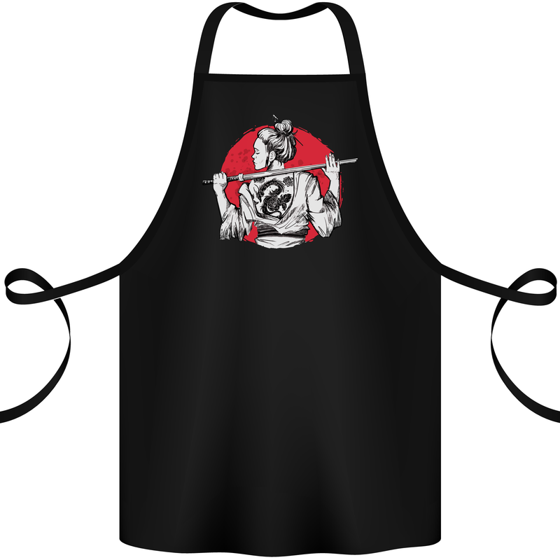Samurai Tattoo Girl MMA Kenjutsu Kendo Iaido Cotton Apron 100% Organic Black
