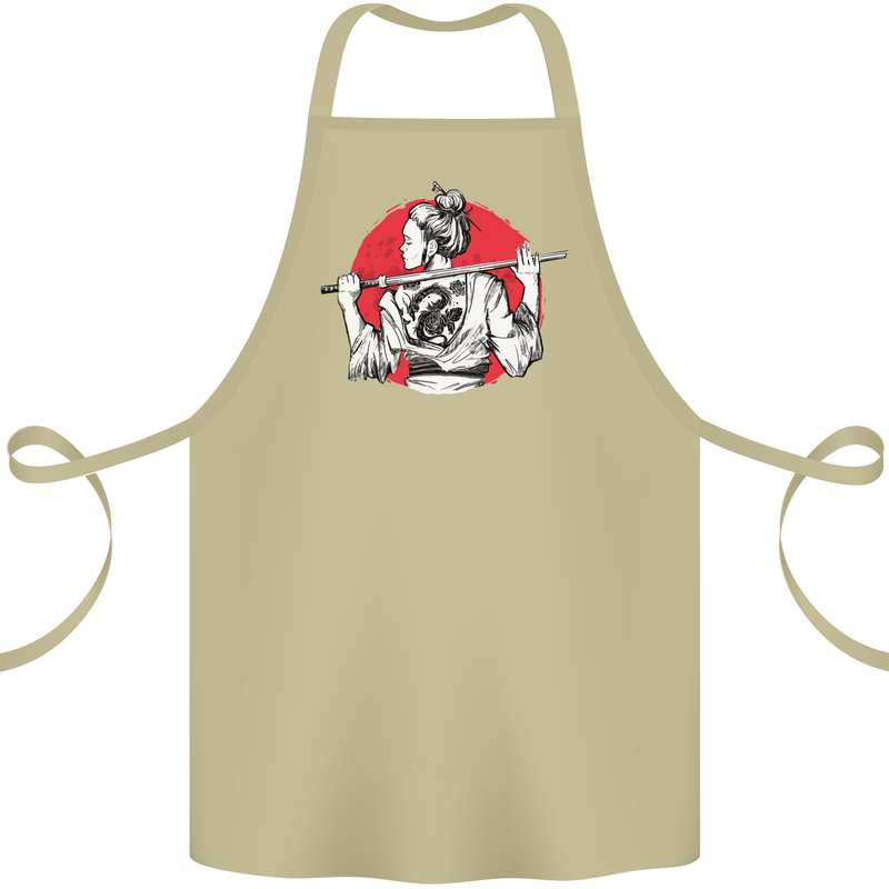 Samurai Tattoo Girl MMA Kenjutsu Kendo Iaido Cotton Apron 100% Organic Khaki