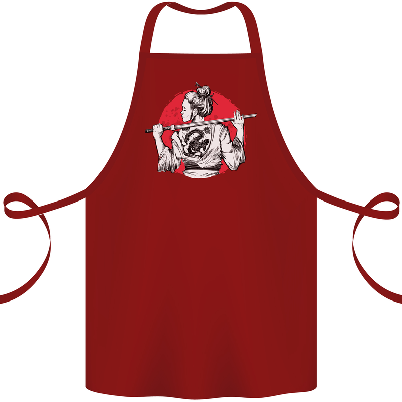 Samurai Tattoo Girl MMA Kenjutsu Kendo Iaido Cotton Apron 100% Organic Maroon