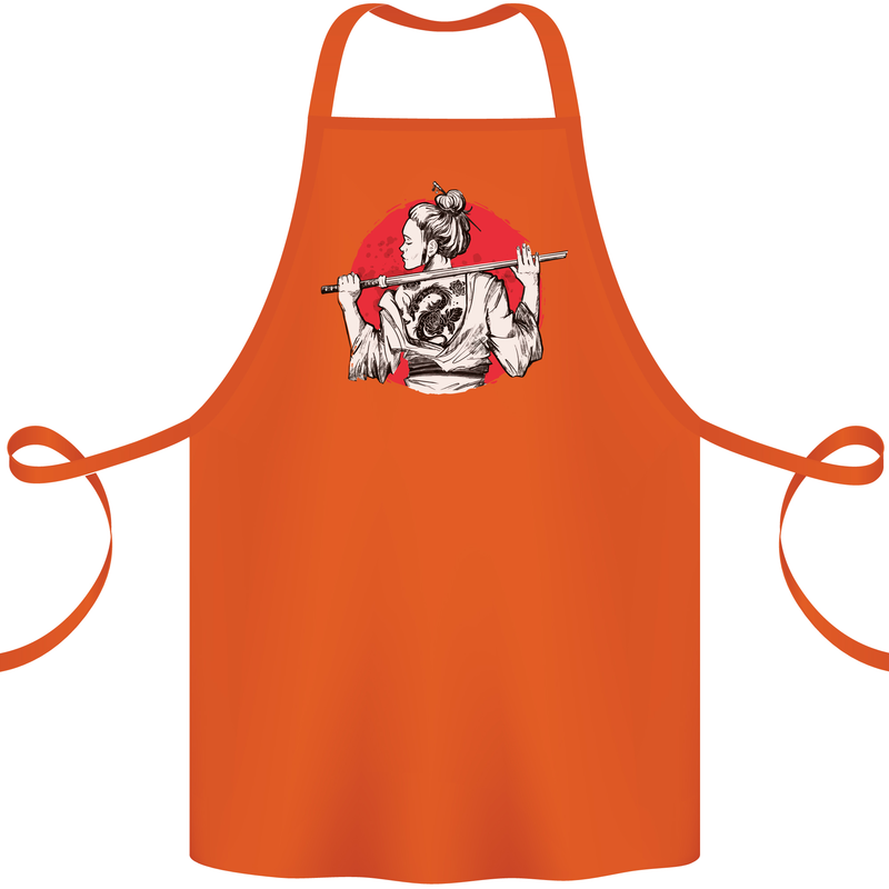 Samurai Tattoo Girl MMA Kenjutsu Kendo Iaido Cotton Apron 100% Organic Orange