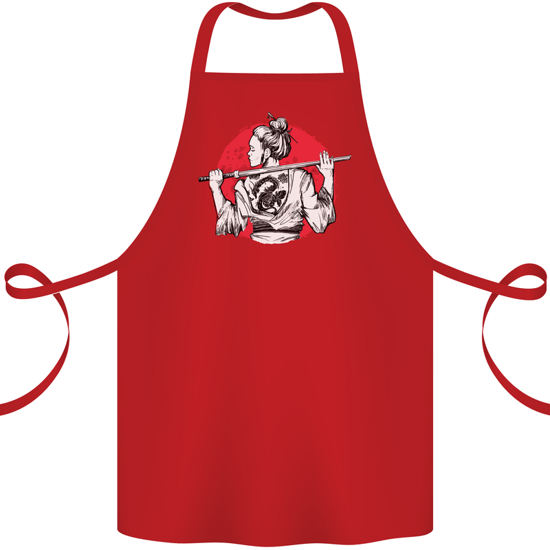 Samurai Tattoo Girl MMA Kenjutsu Kendo Iaido Cotton Apron 100% Organic Red