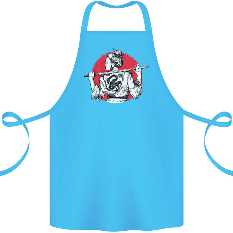 Samurai Tattoo Girl MMA Kenjutsu Kendo Iaido Cotton Apron 100% Organic Turquoise