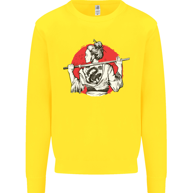 Samurai Tattoo Girl MMA Kenjutsu Kendo Iaido Kids Sweatshirt Jumper Yellow