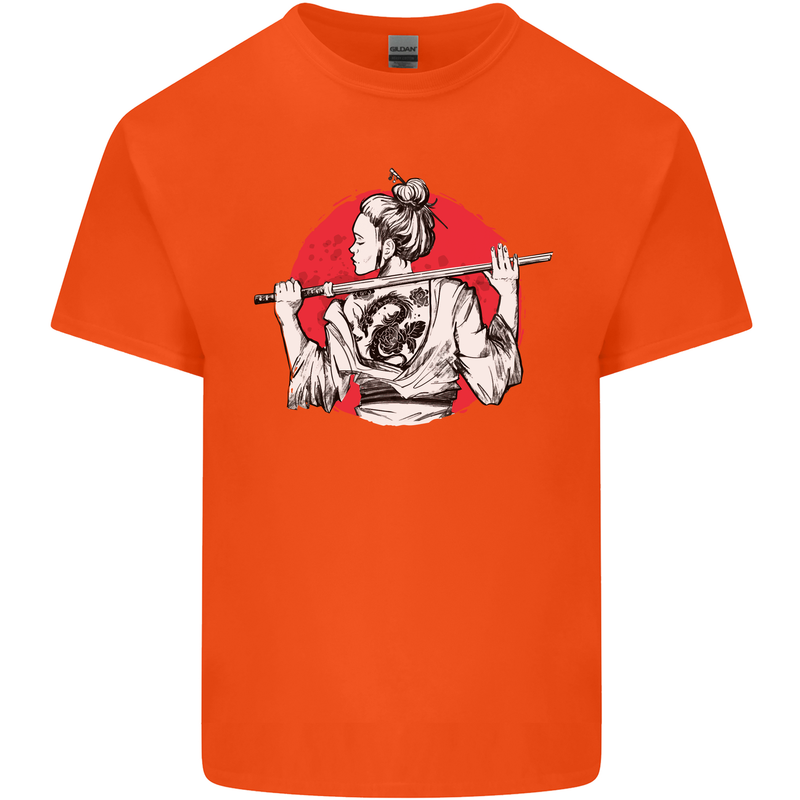Samurai Tattoo Girl MMA Kenjutsu Kendo Iaido Kids T-Shirt Childrens Orange