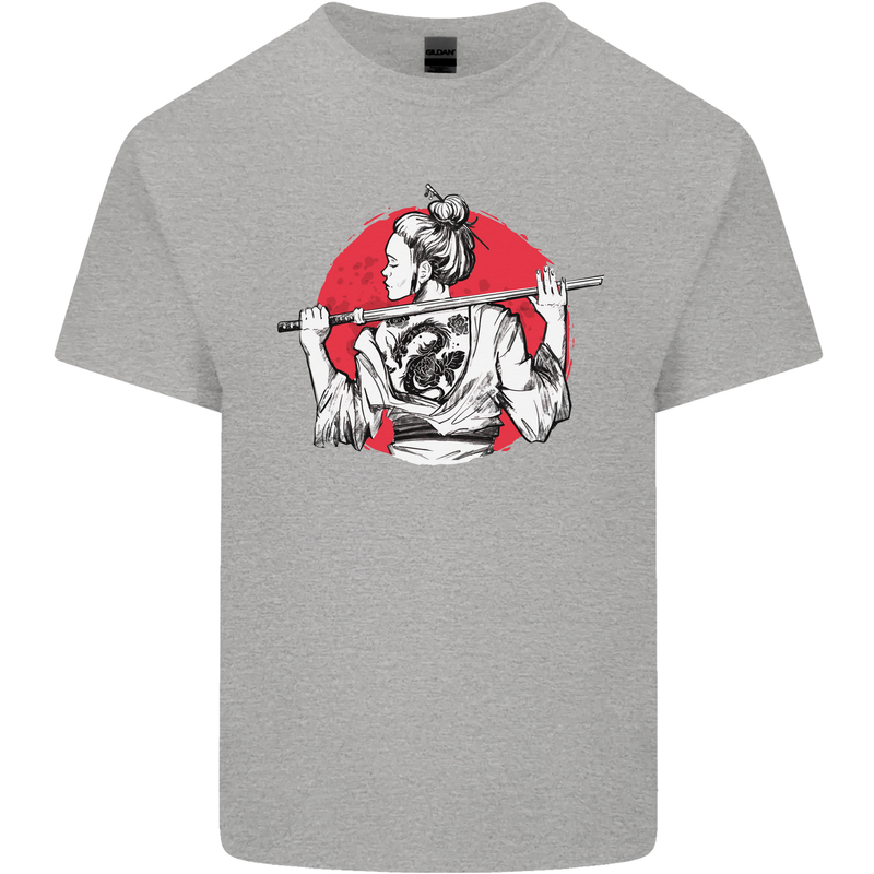 Samurai Tattoo Girl MMA Kenjutsu Kendo Iaido Kids T-Shirt Childrens Sports Grey