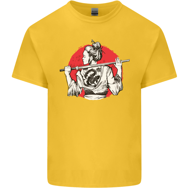 Samurai Tattoo Girl MMA Kenjutsu Kendo Iaido Kids T-Shirt Childrens Yellow