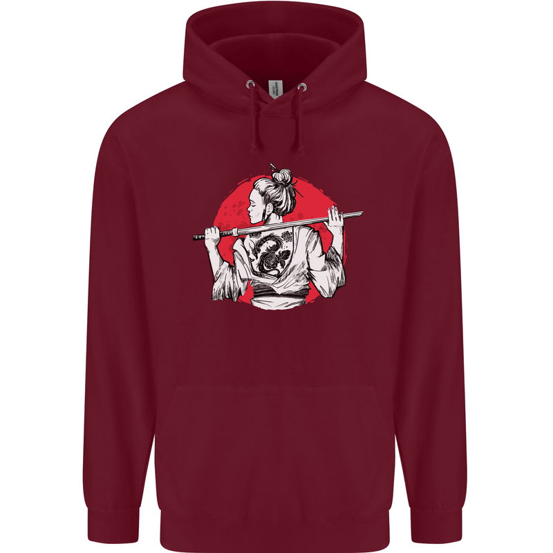 Samurai Tattoo Girl MMA Kenjutsu Kendo Iaido Mens 80% Cotton Hoodie Maroon