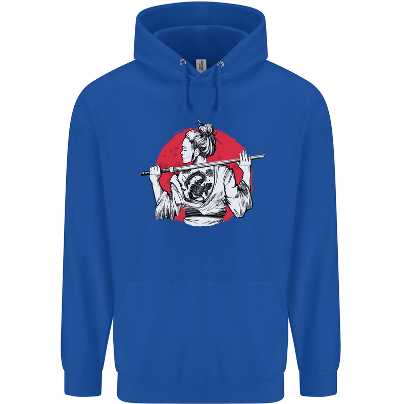 Samurai Tattoo Girl MMA Kenjutsu Kendo Iaido Mens 80% Cotton Hoodie Royal Blue
