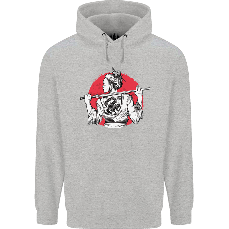 Samurai Tattoo Girl MMA Kenjutsu Kendo Iaido Mens 80% Cotton Hoodie Sports Grey