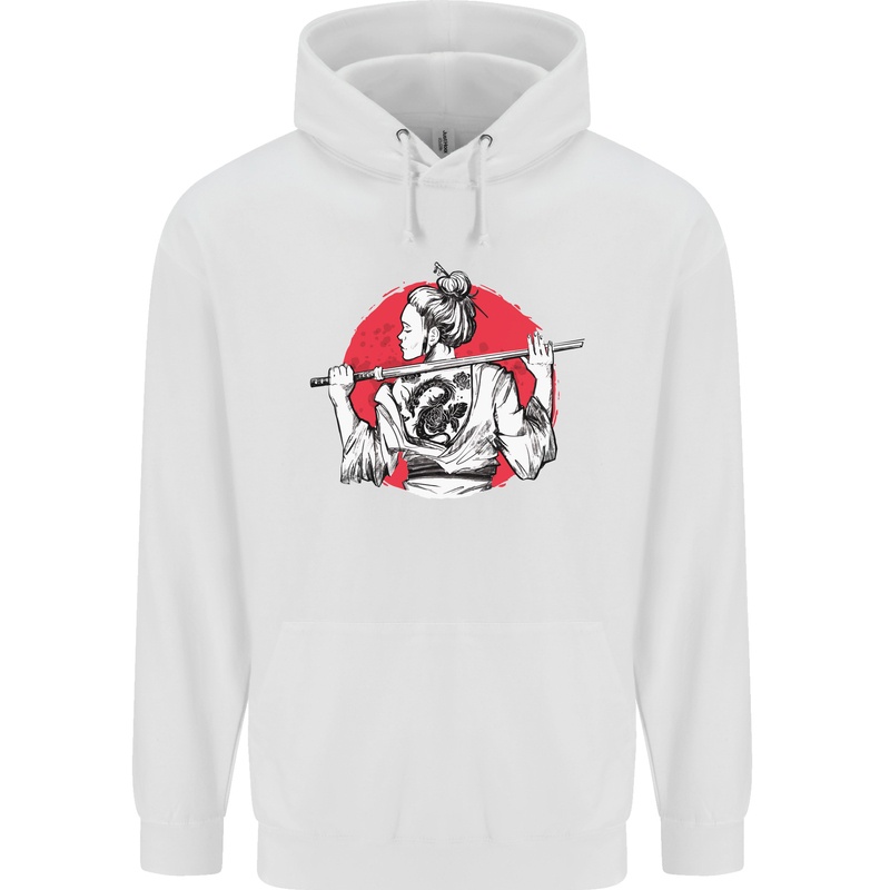 Samurai Tattoo Girl MMA Kenjutsu Kendo Iaido Mens 80% Cotton Hoodie White