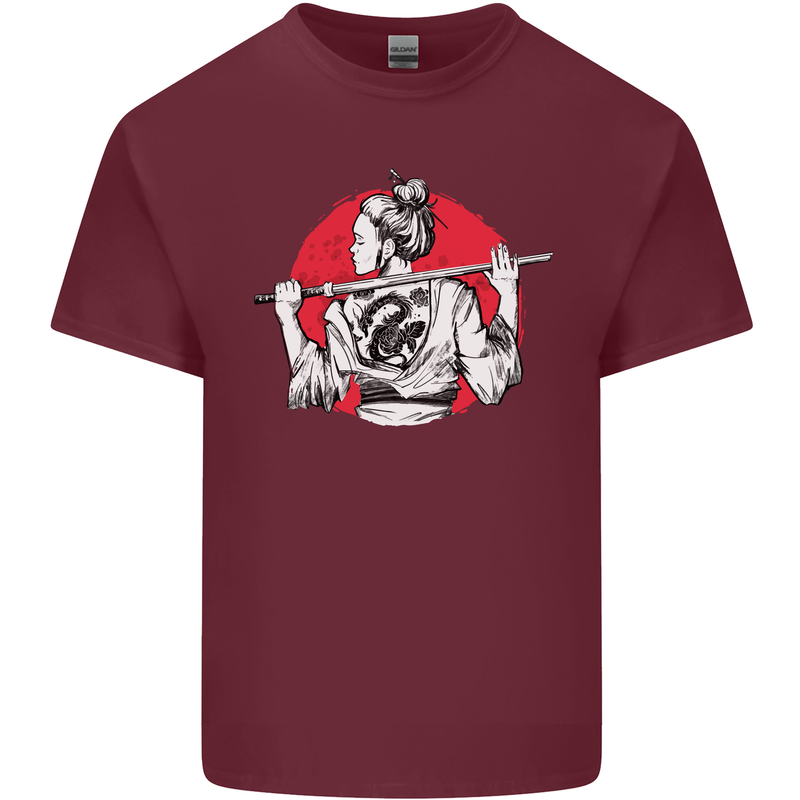 Samurai Tattoo Girl MMA Kenjutsu Kendo Iaido Mens Cotton T-Shirt Tee Top Maroon